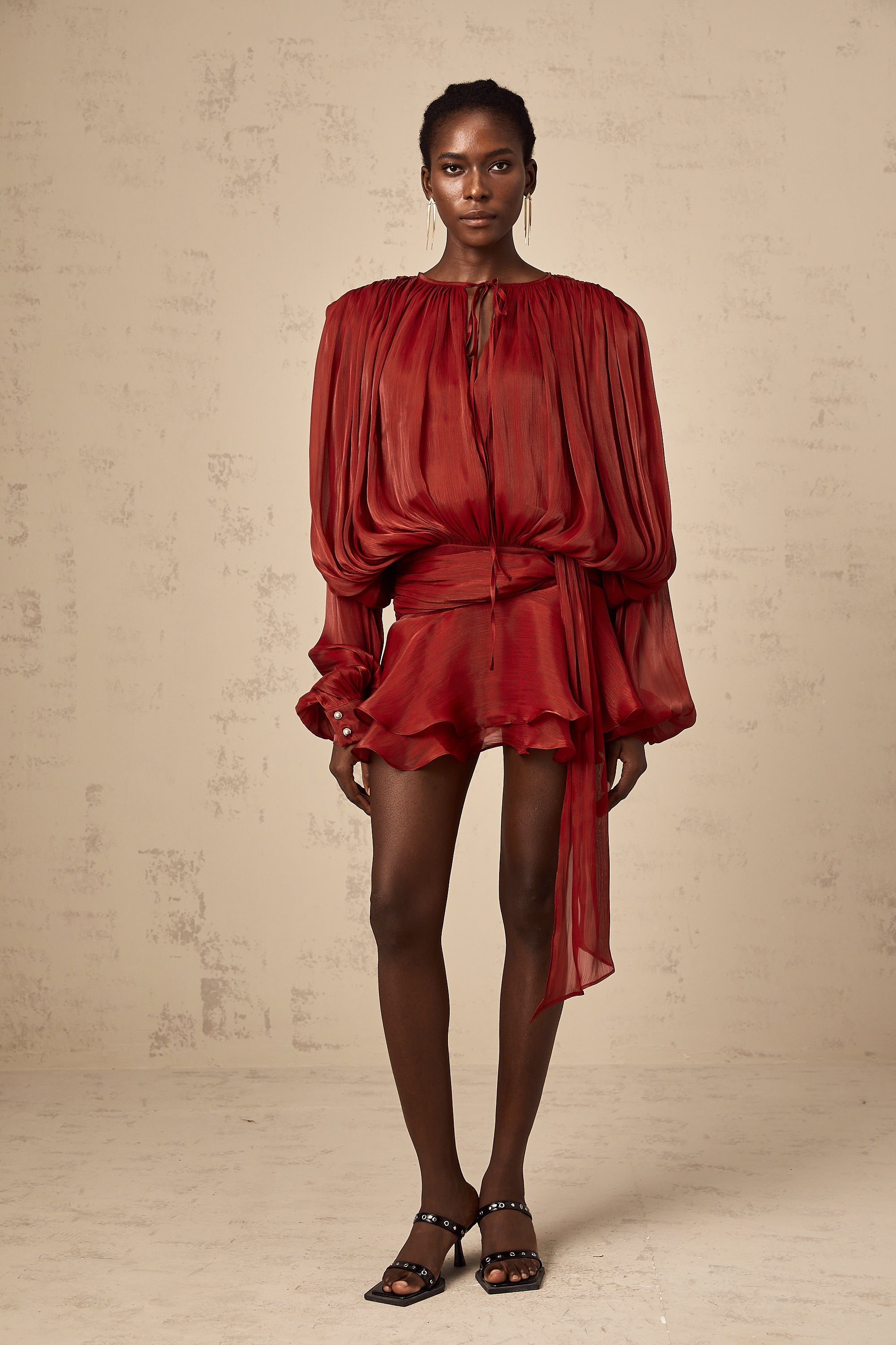 Nysara fully-pleated ruffled mini dress