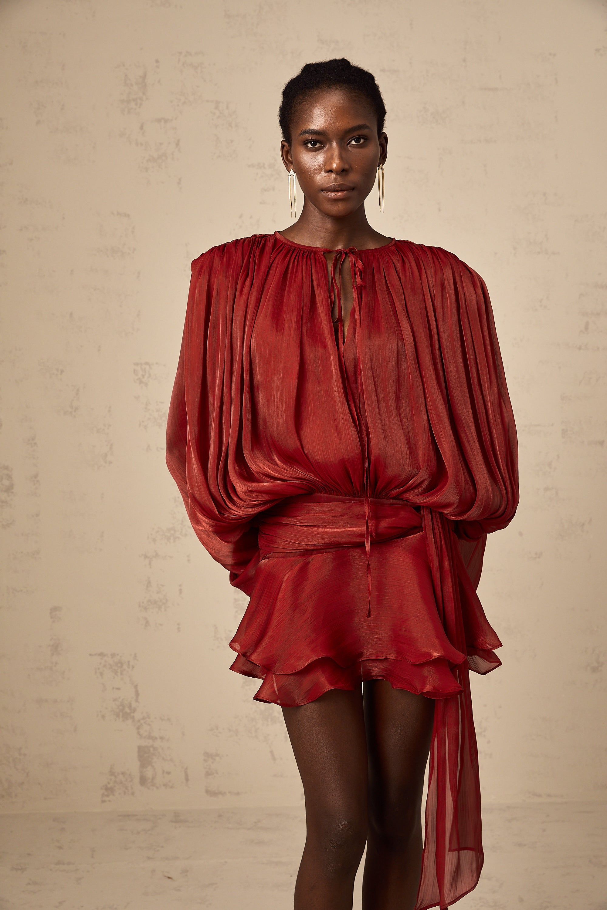 Nysara fully-pleated ruffled mini dress