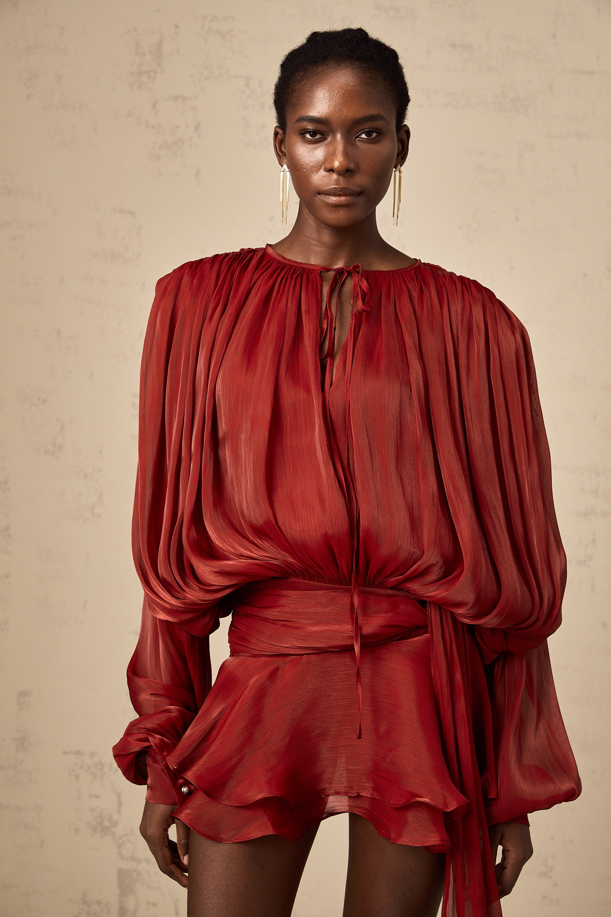 Nysara fully-pleated ruffled mini dress