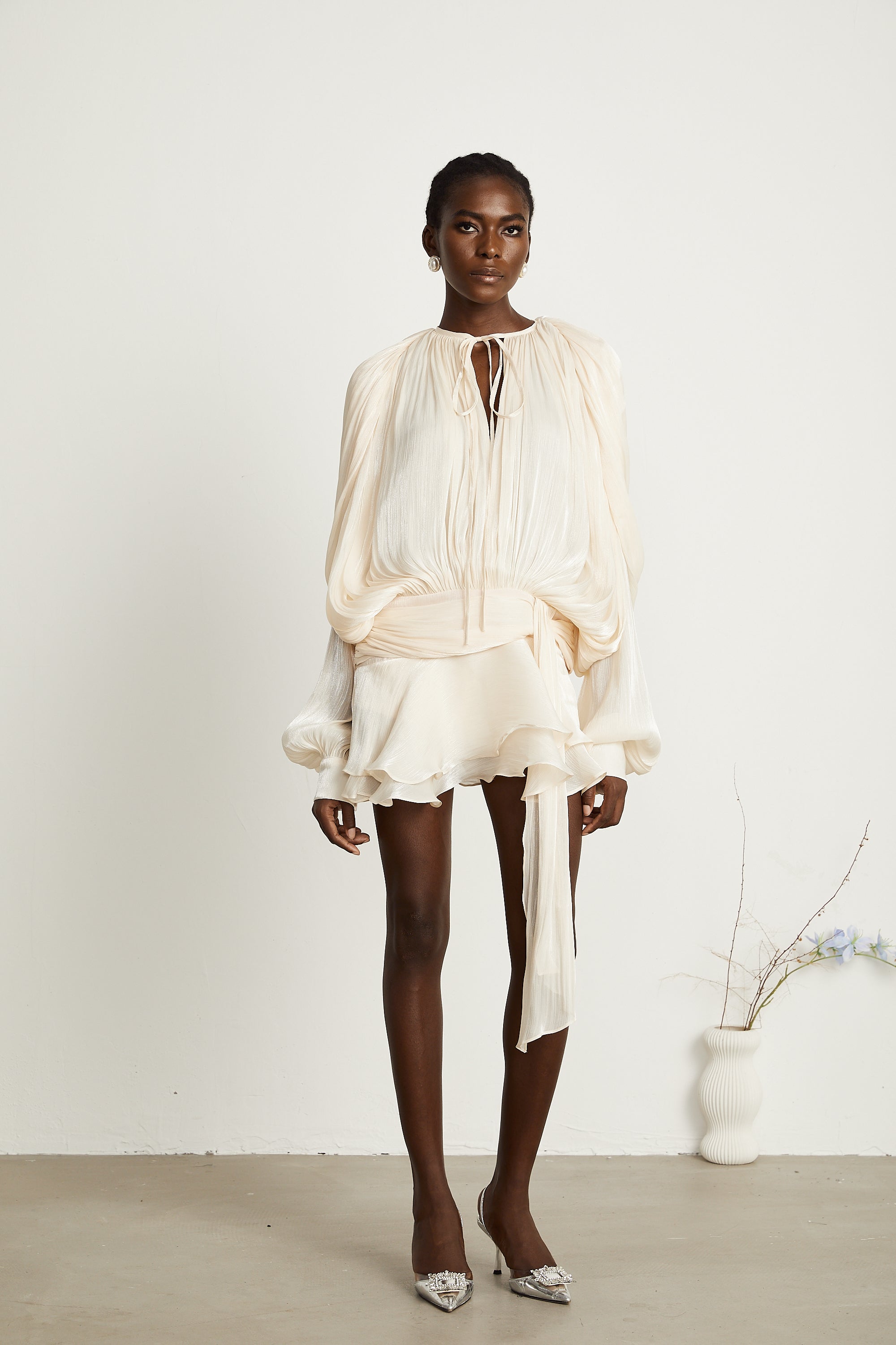 Quelara fully-pleated ruffled mini dress