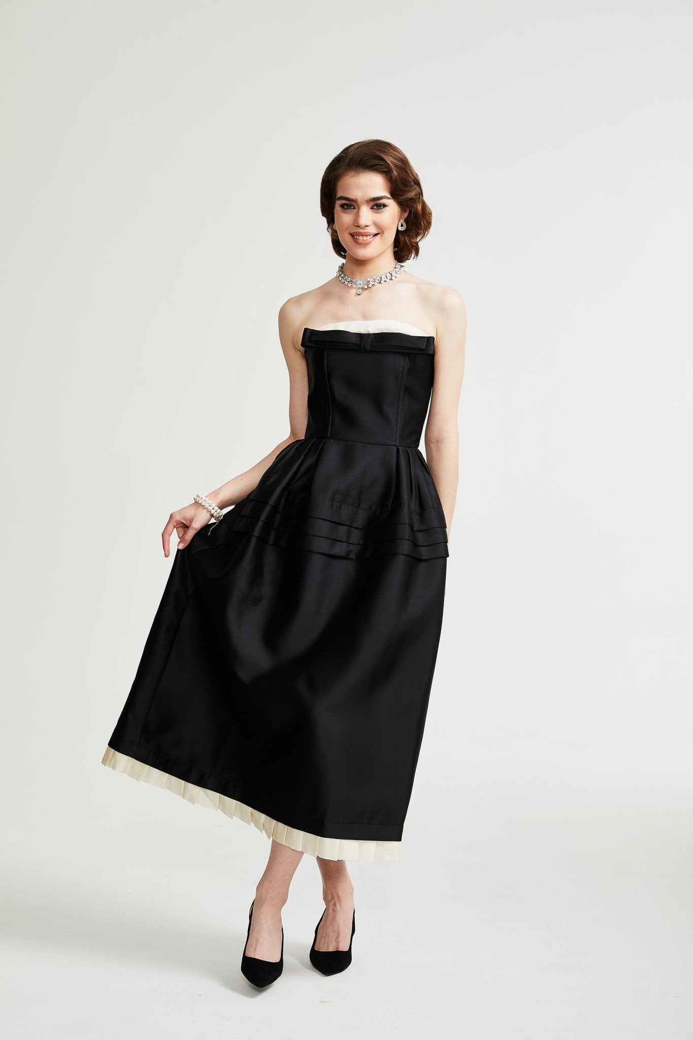 Calyra black bowknot midi dress