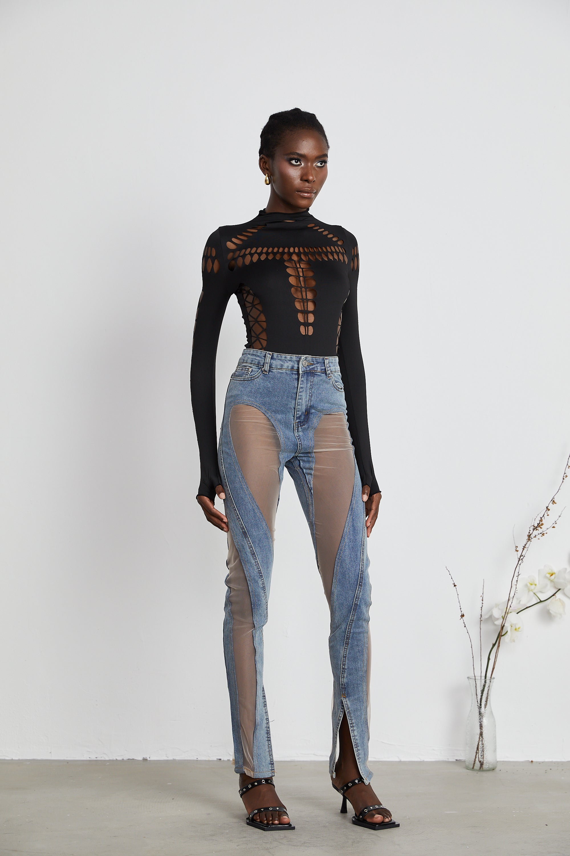 Dravielle long-sleeved cut-out bodysuit