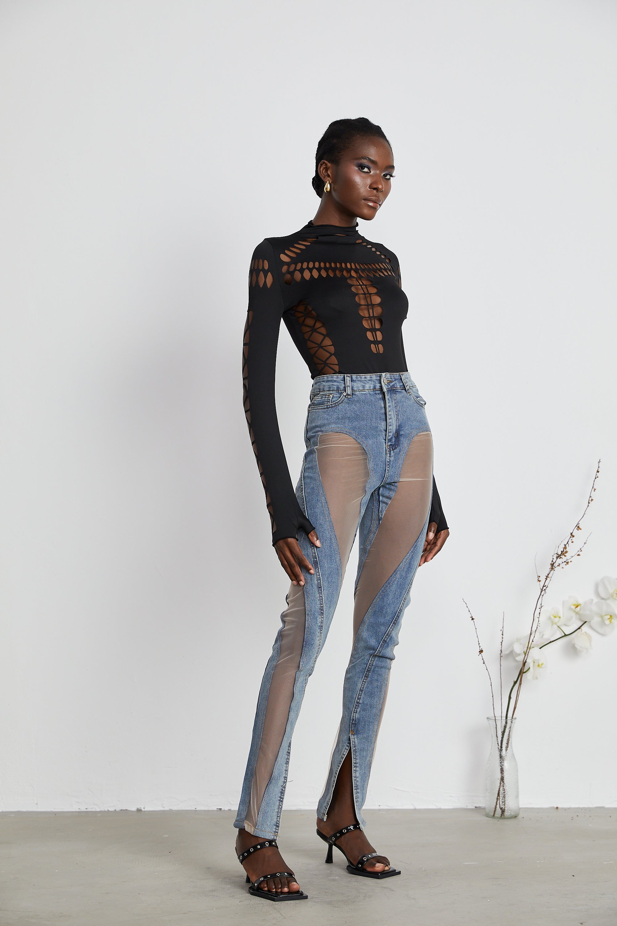 Dravielle long-sleeved cut-out bodysuit