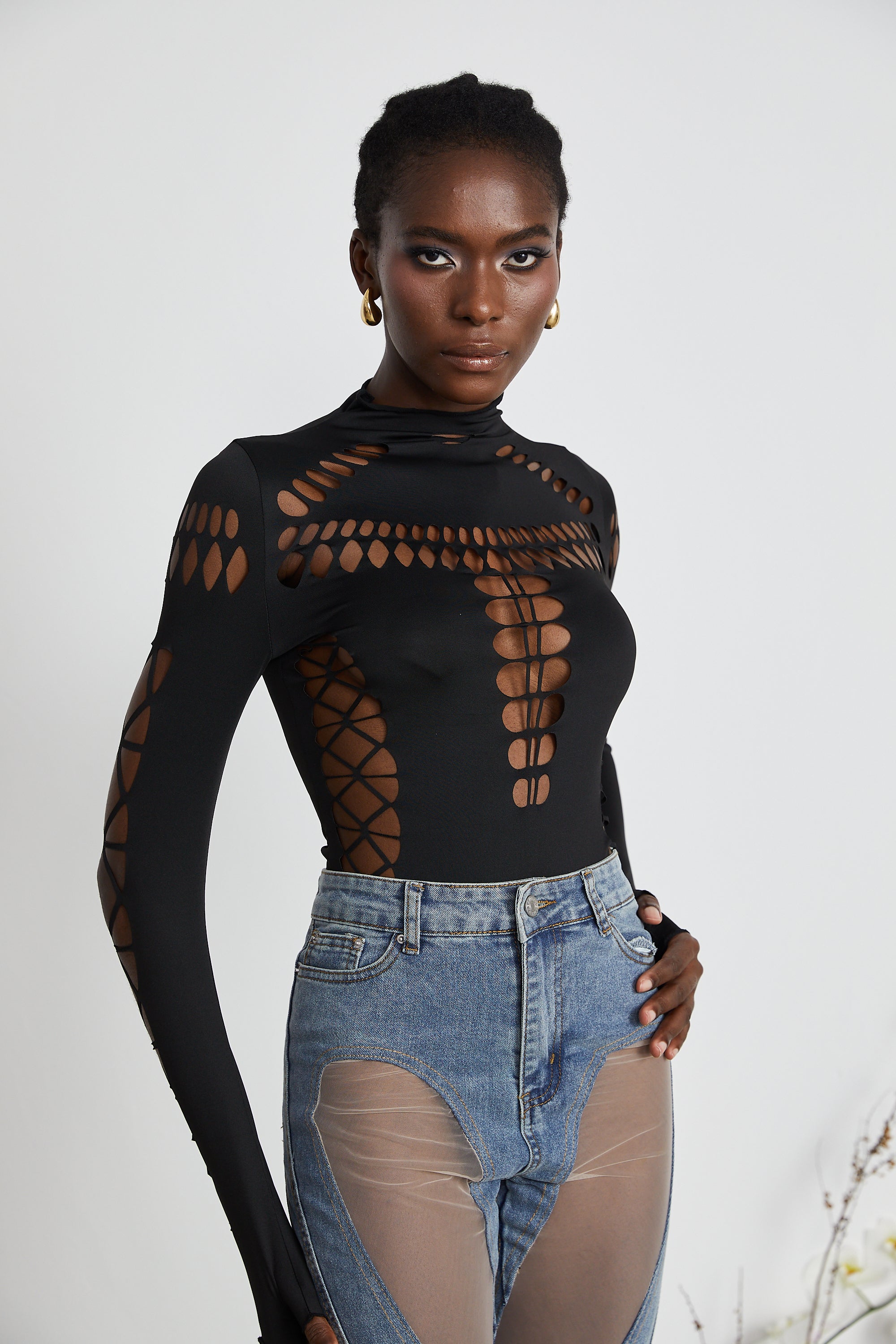 Dravielle long-sleeved cut-out bodysuit