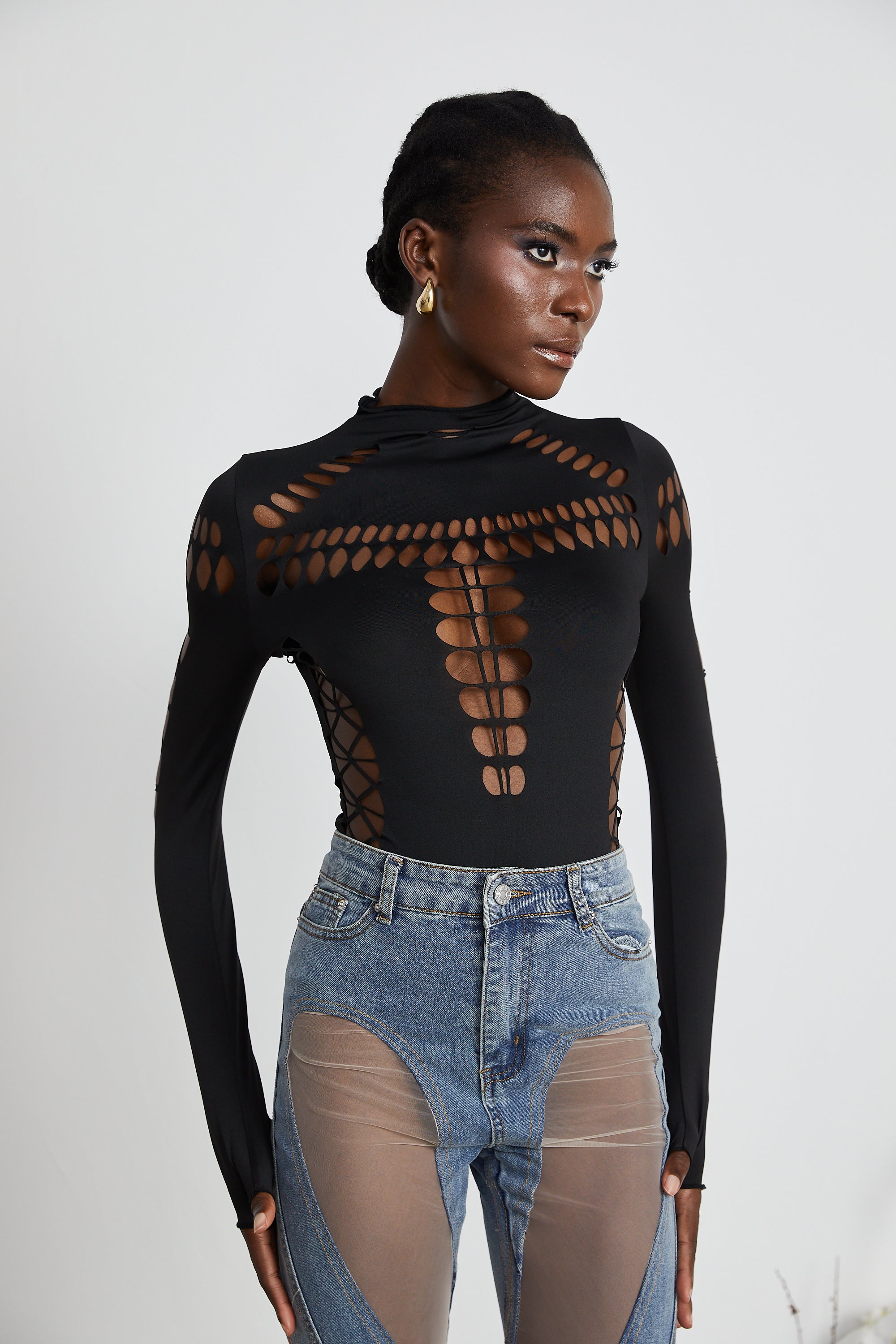 Dravielle long-sleeved cut-out bodysuit