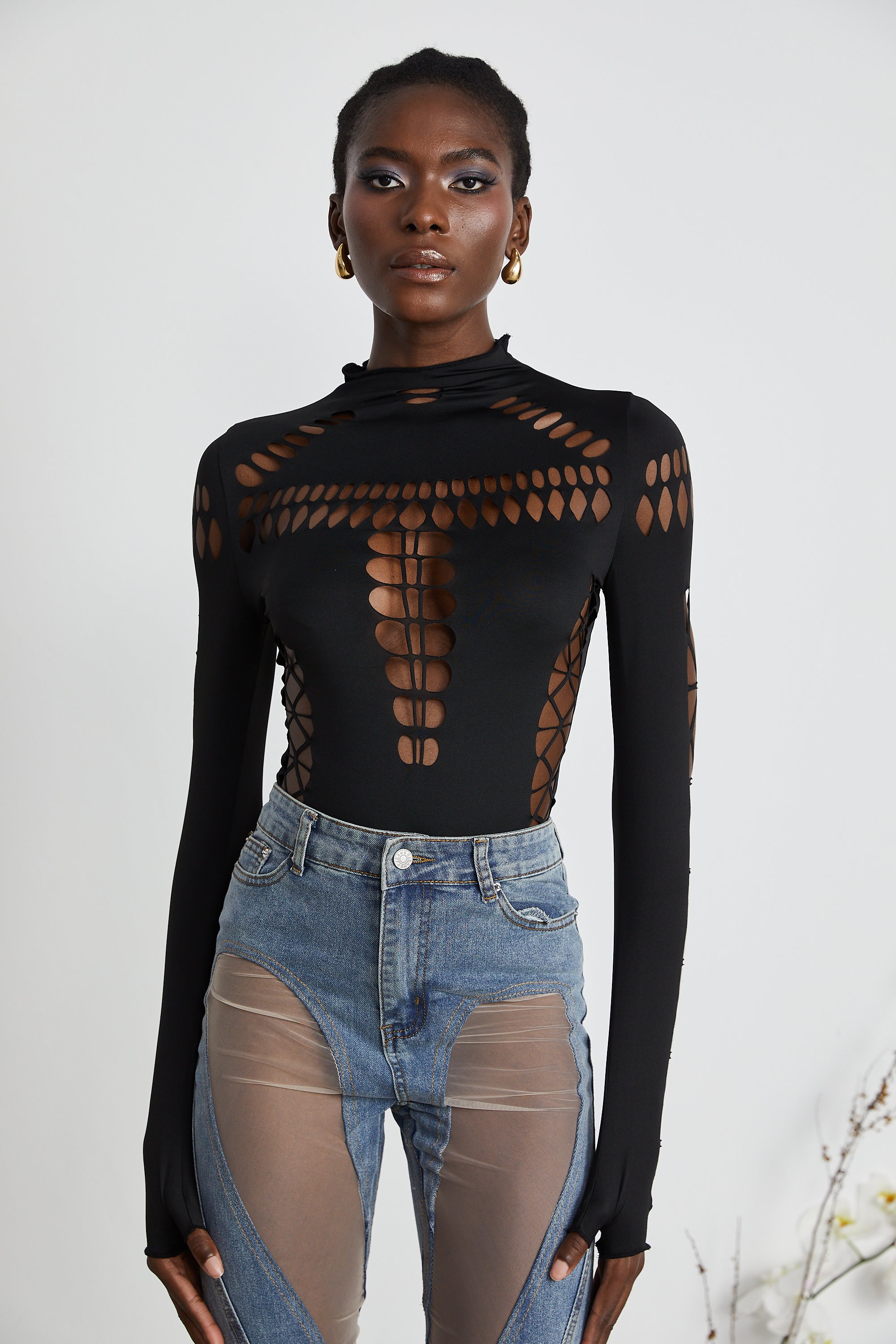 Dravielle long-sleeved cut-out bodysuit