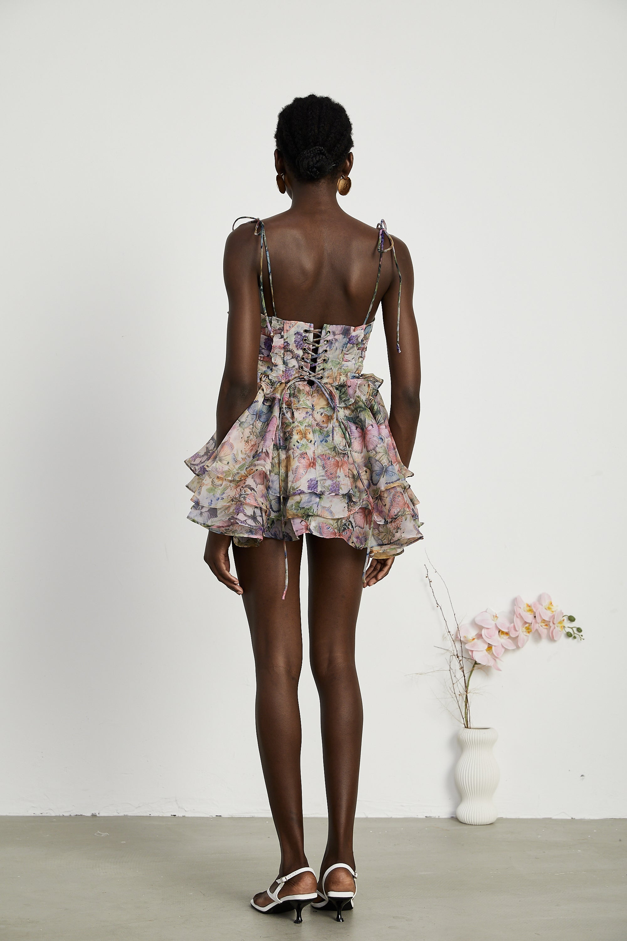 Eryndra floral print pleated mini dress