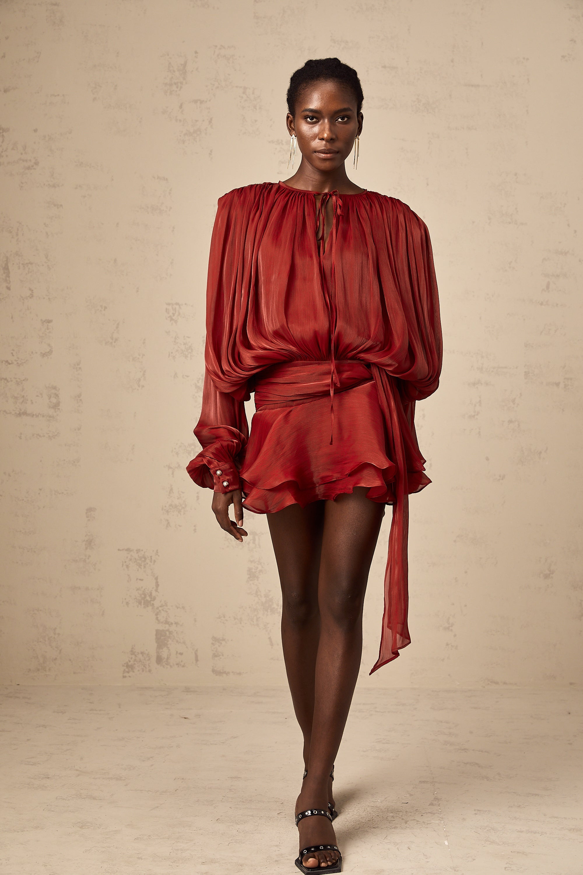 Nysara fully-pleated ruffled mini dress