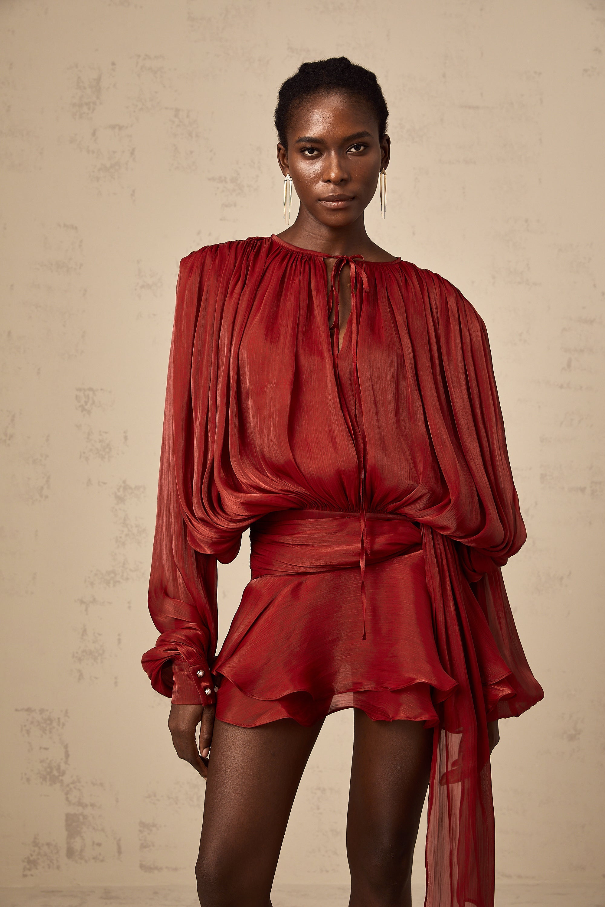 Nysara fully-pleated ruffled mini dress