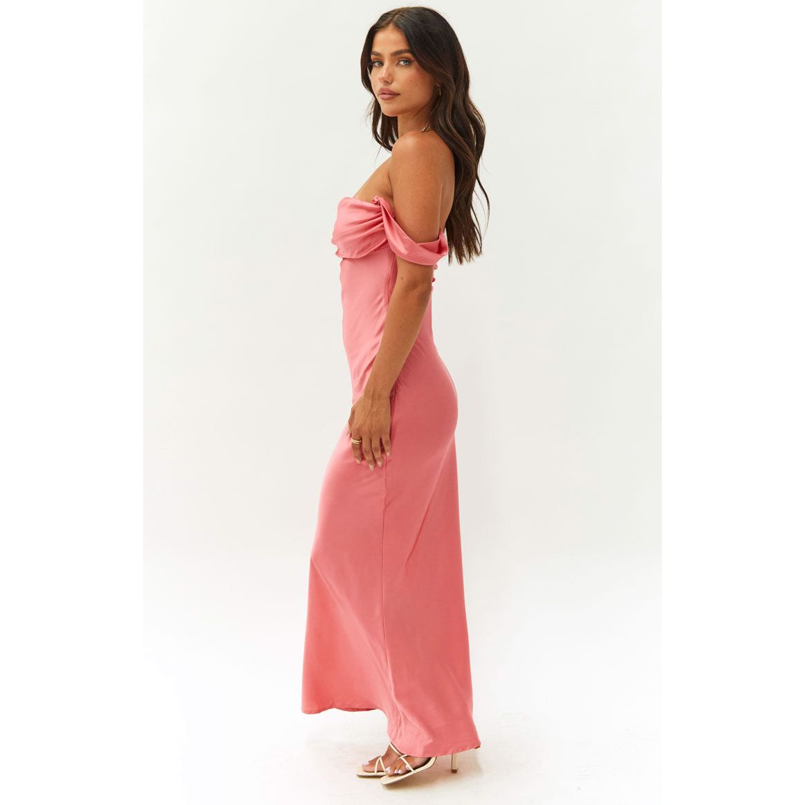 Zephora pink off shoulder formal dress