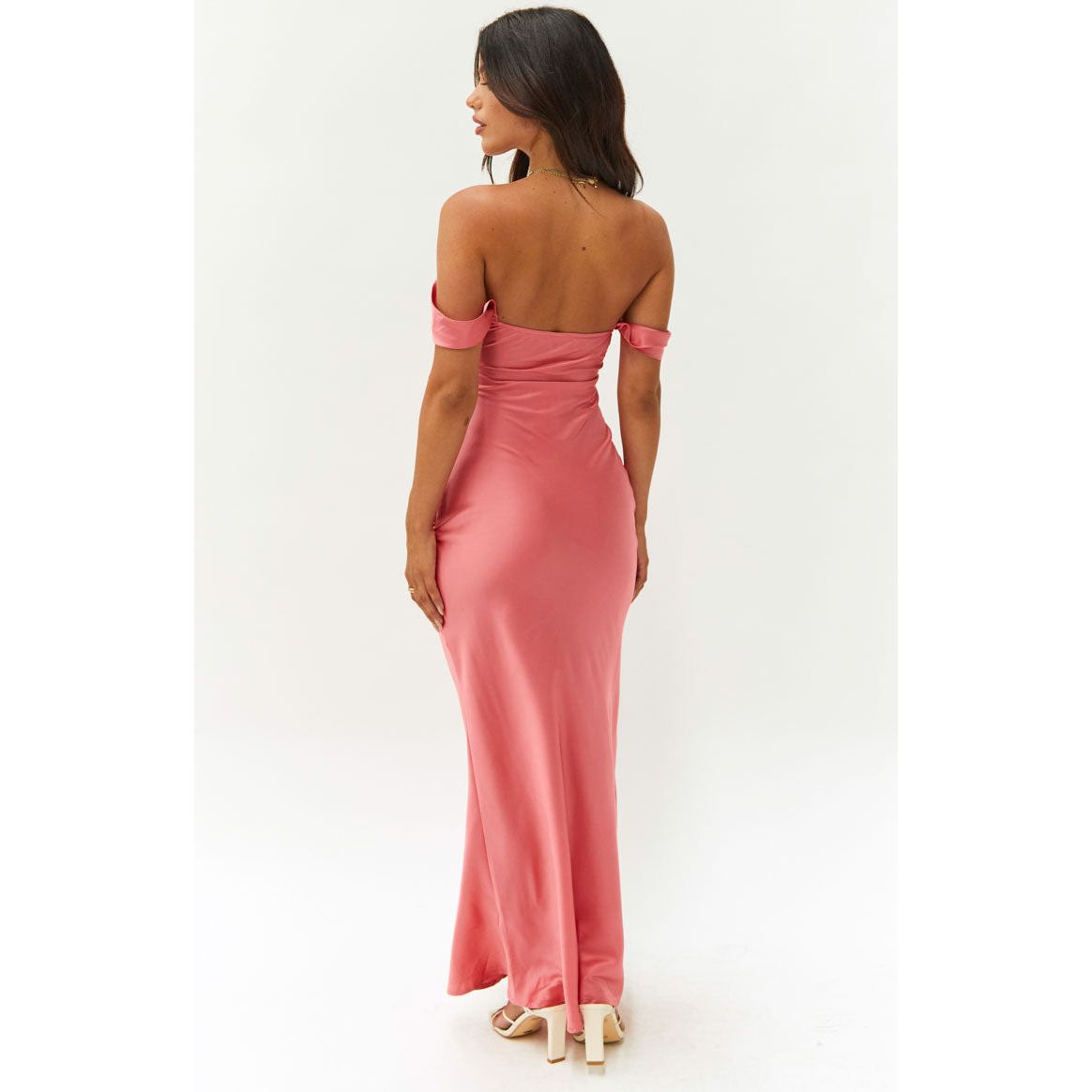 Zephora pink off shoulder formal dress