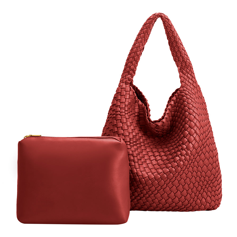 Aelthara red recycled vegan shoulder bag