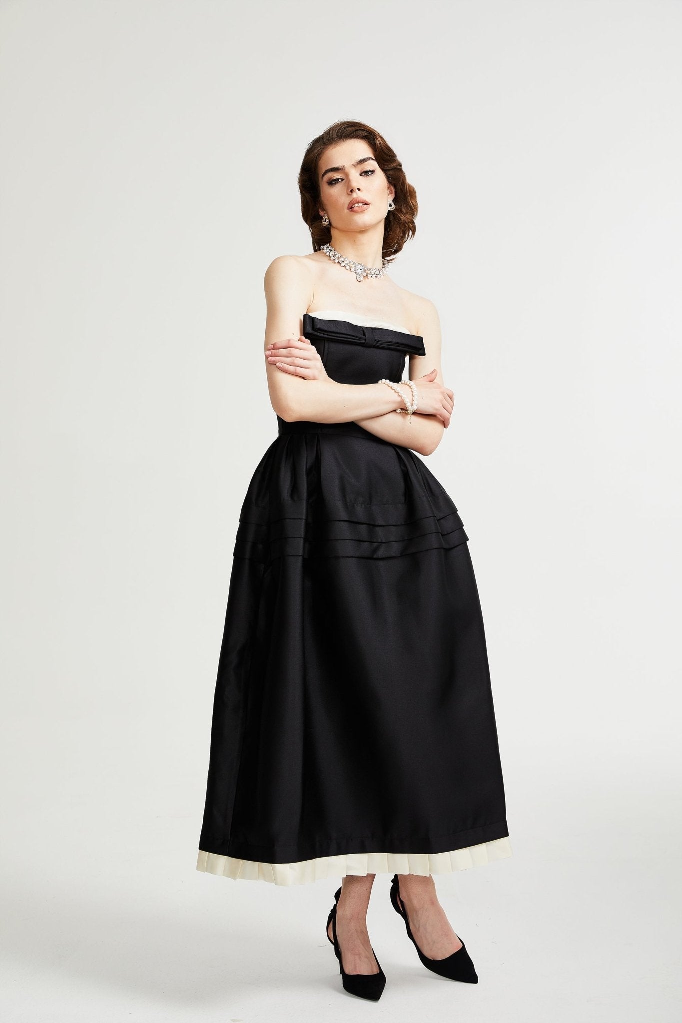 Calyra black bowknot midi dress