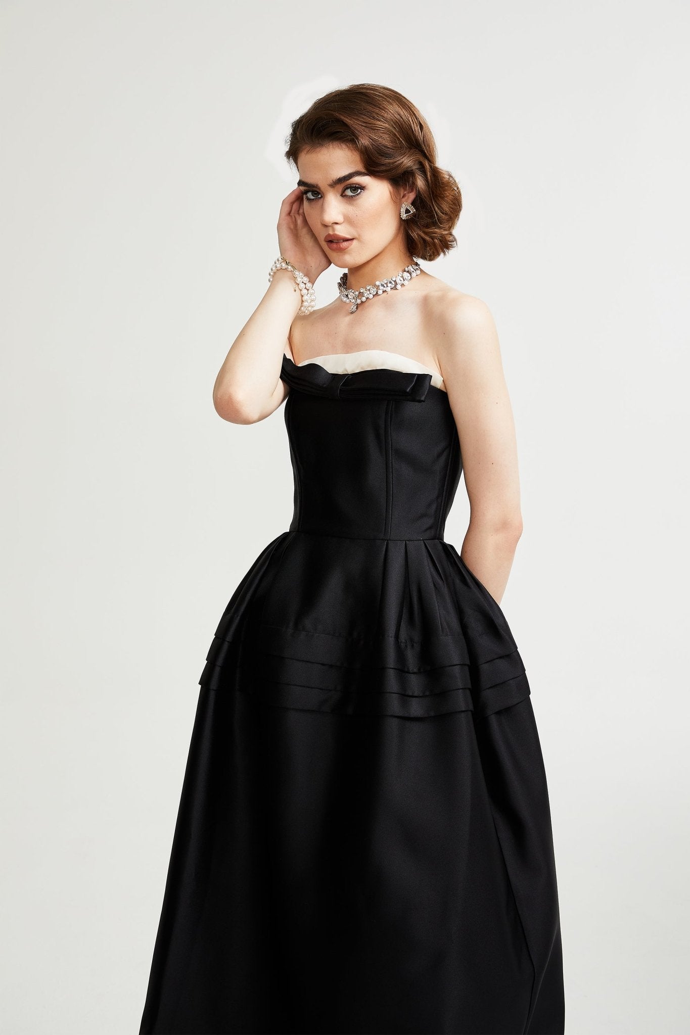 Calyra black bowknot midi dress