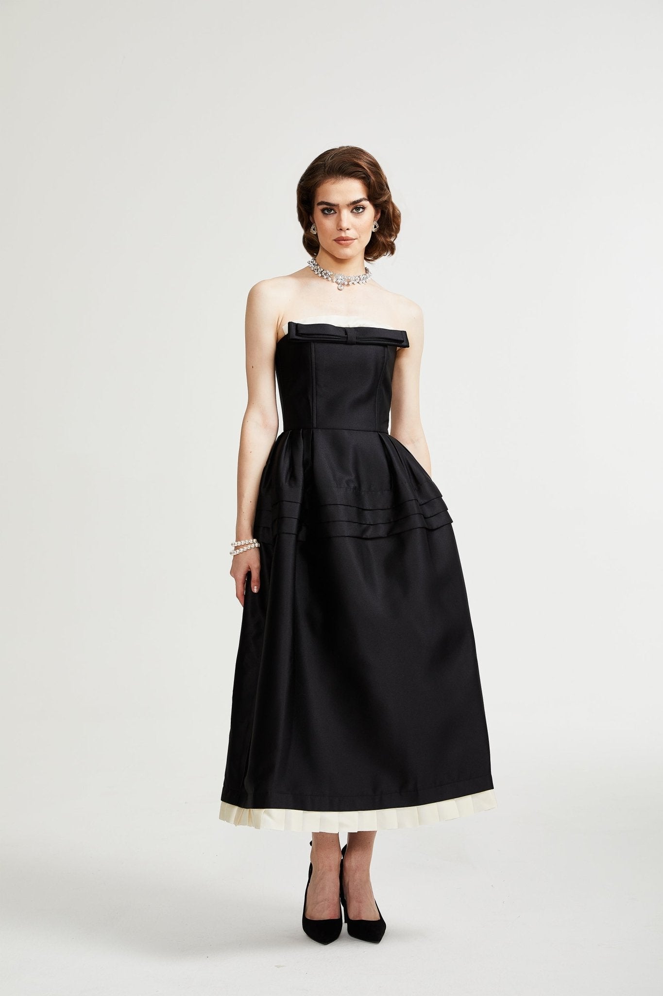 Calyra black bowknot midi dress