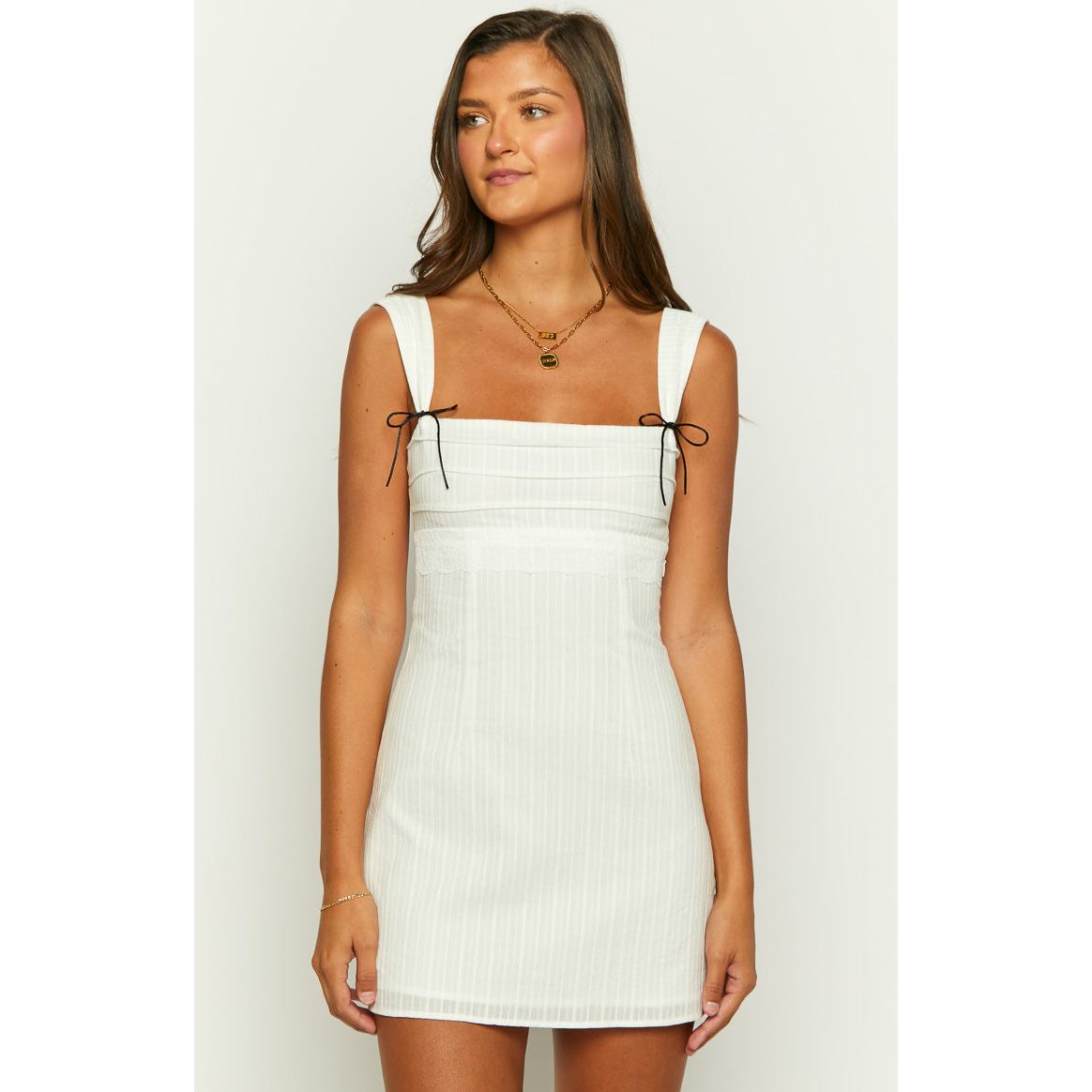 Lyara white tie back mini dress